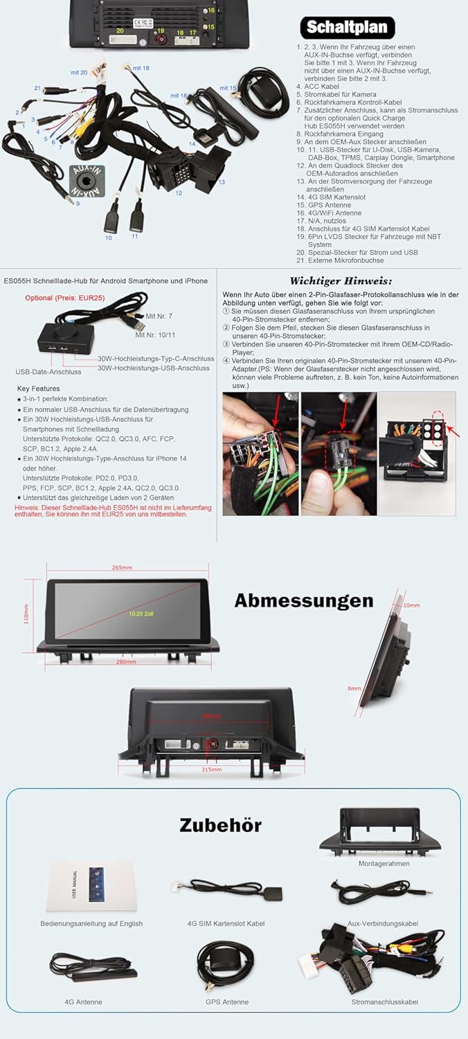 Erisin Android 16 Qualcomm 10.25" 8-Kern 4GB+64GB Autoradio GPS Navi für BMW X1 F48 (2016-2017) NBT