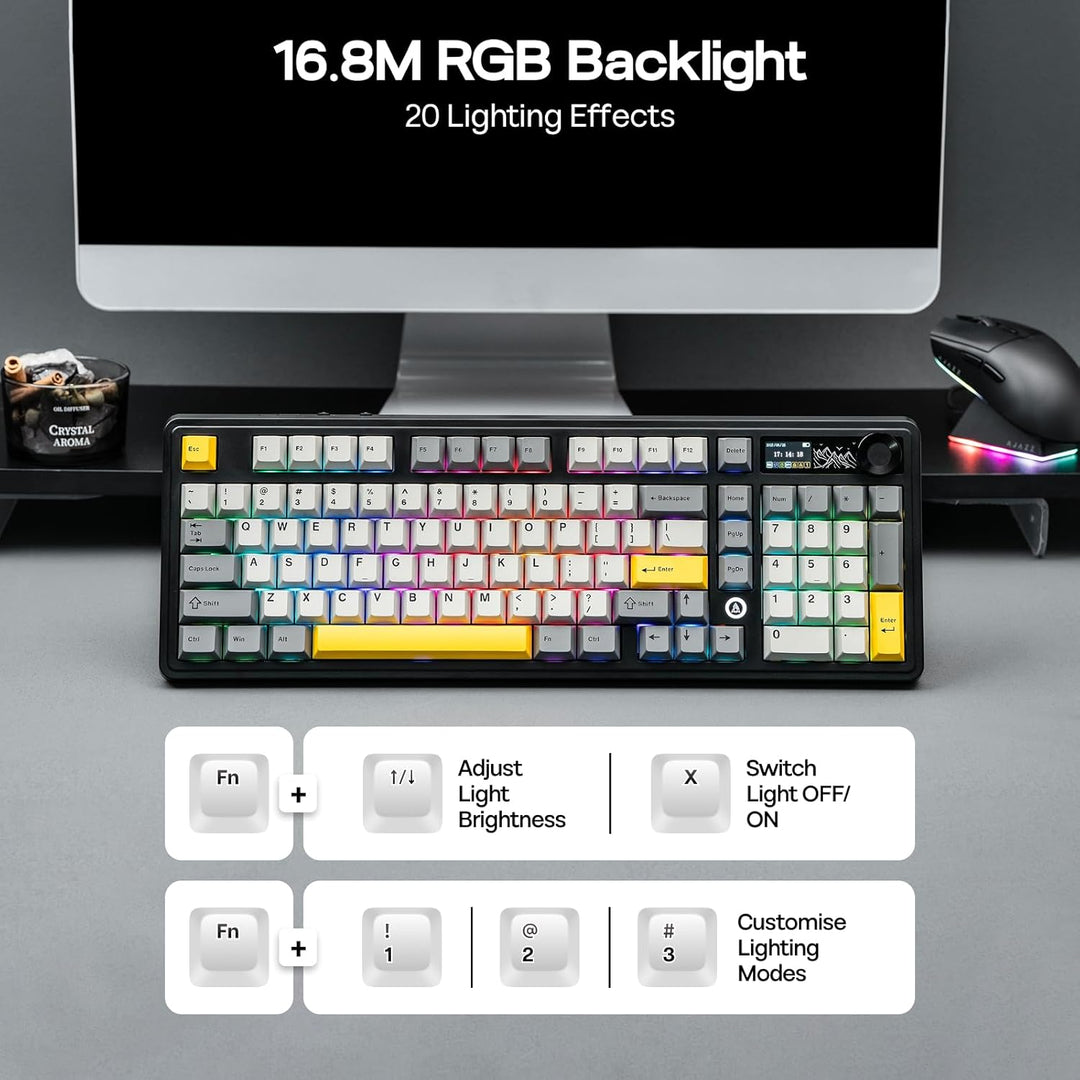 MechLands AJAZZ AK980 98% Mechanische Tastatur, BT5.0/USB-C/2.4GHz Wireless Gaming Tastatur, Hot Swa