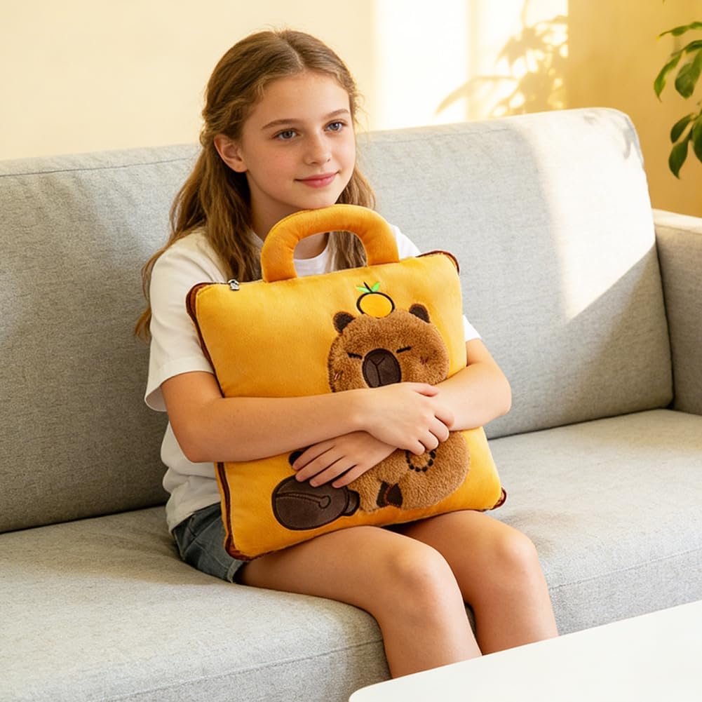 2-in-1 Capybara Decke und Kissen, 2-in-1 Kissendecke Plüsch Fleecedecke Warm Reisedecke, Tragbare Fl