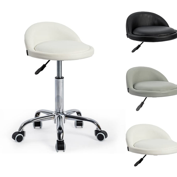 Mingone Bürohocker mit Rollen Arbeitshocker Weiss Rollhocker Höhenverstellbar Sitzhocker 360° Drehba