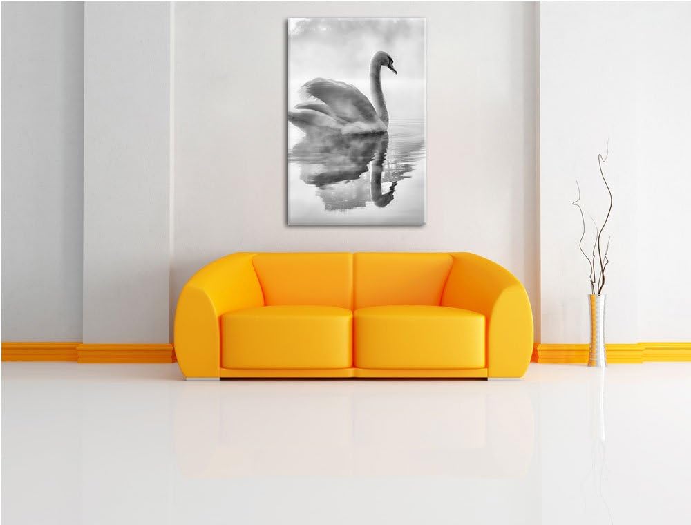 Pixxprint Schwan im Morgennebel als Leinwandbild/Grösse: 100x70 / Wandbild/Kunstdruck/fertig bespann