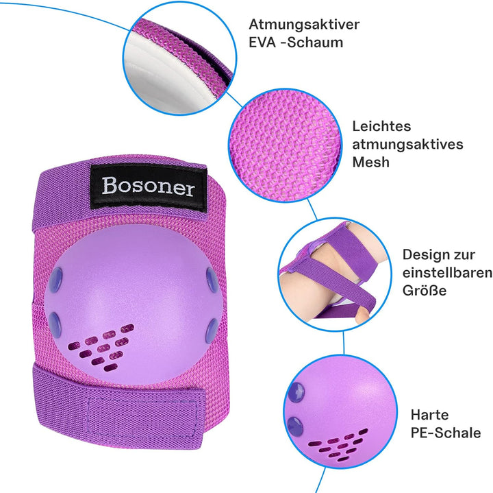 BOSONER Knieschoner Kinder Schoner Inliner Protektoren 6er Set Schützer Inliner Inline Skates Knie U