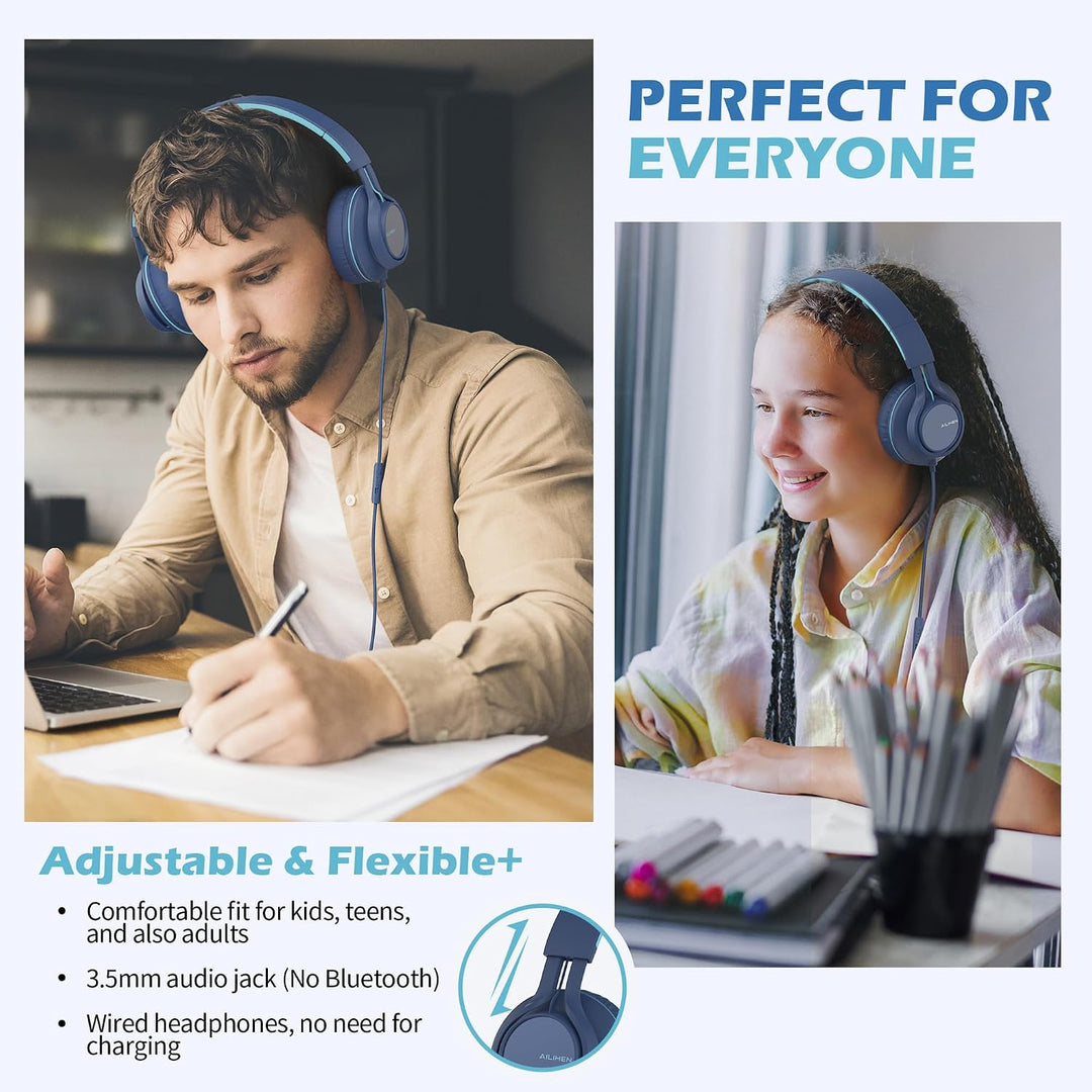 AILIHEN C8 Kopfhörer mit Kabel und Mikrofon, faltbar und verstellbar, On-Ear-Headsets, Lautstärkereg