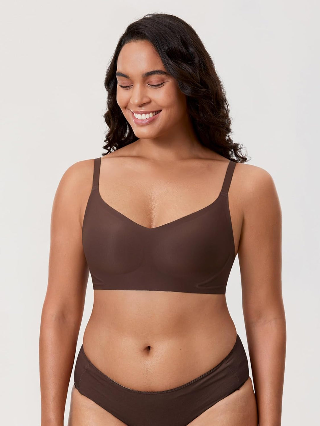 MELIWOO Damen Nahtloser BH ohne Bügel Invisible Gepolstert Entlastungs Bralette 70B Haselnuss, 70B H