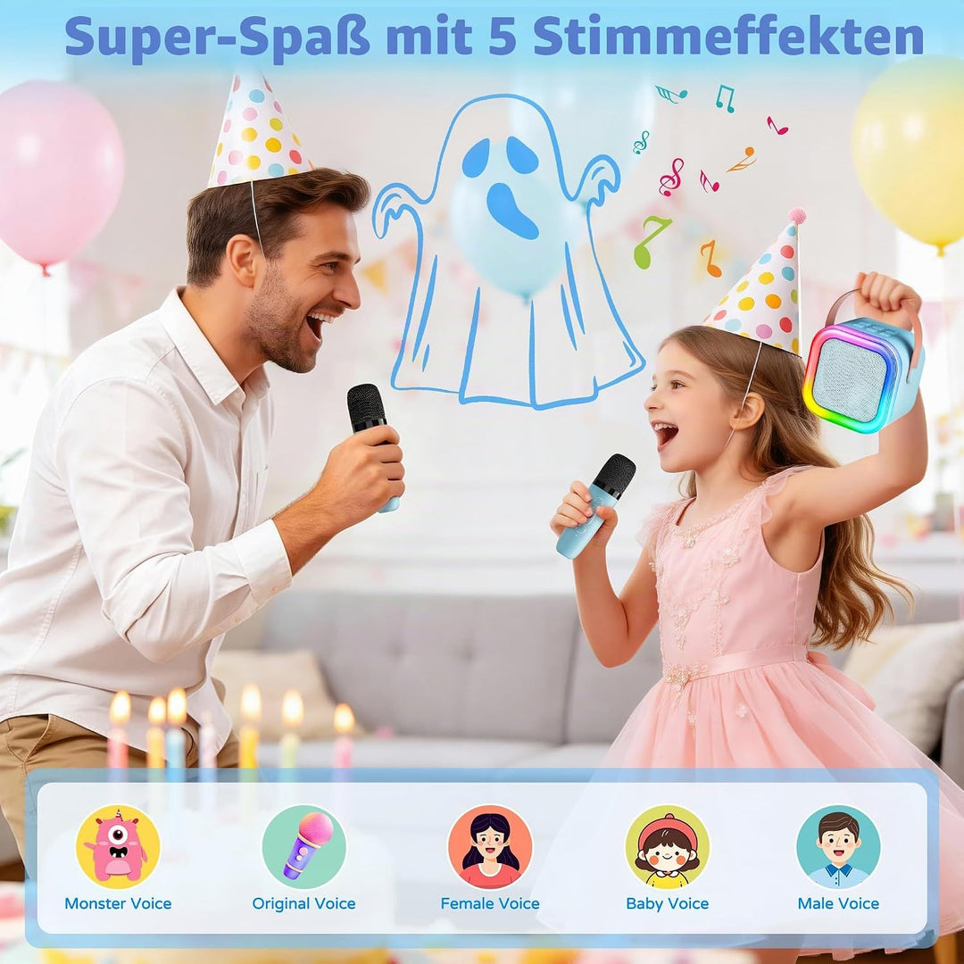 Karaoke Maschine für Kinder,Mini Karaoke Maschine mit 2 kabellosen Mikrofonen,Geburtstagsgeschenk fü