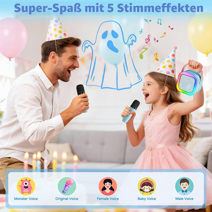 Karaoke Maschine für Kinder,Mini Karaoke Maschine mit 2 kabellosen Mikrofonen,Geburtstagsgeschenk fü