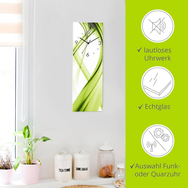 ARTLAND Wanduhr ohne Tickgeräusche Glas Quarzuhr 20x60 cm Rechteckig Lautlos Design Abstrakt Kunst B