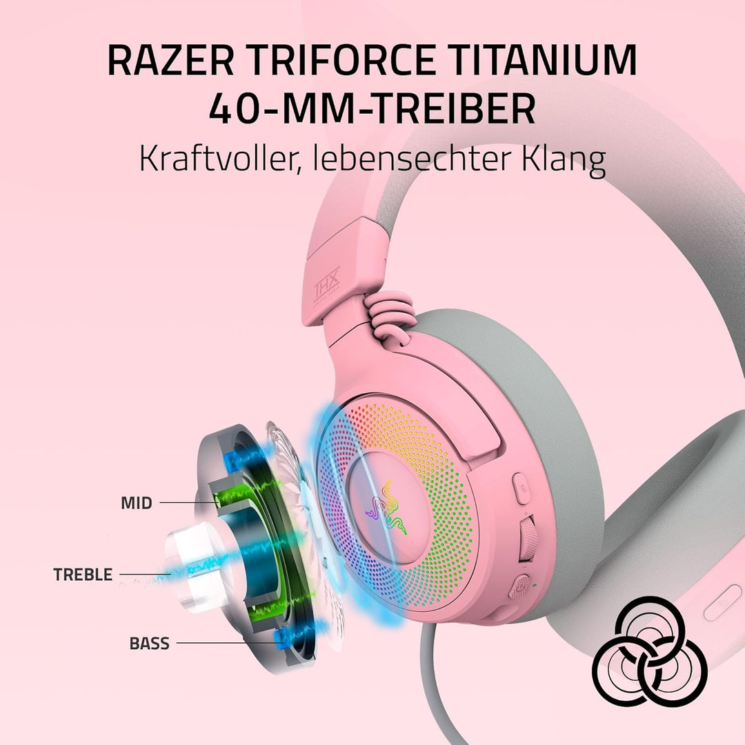 Razer Kraken Kitty V3 Pro - Kabelloses RGB-Kitty-Headset für Gaming - Reaktive Streaming-Katzenohren