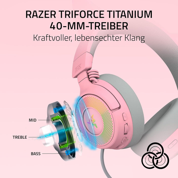 Razer Kraken Kitty V3 Pro - Kabelloses RGB-Kitty-Headset für Gaming - Reaktive Streaming-Katzenohren