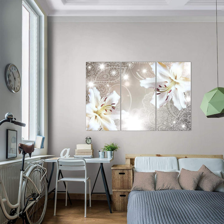 Runa Art Wandbilder Blumen Lilien Bild XXL Wohnzimmer Schlafzimmer Beige Abstrakt 120 x 80 cm 3 Teil