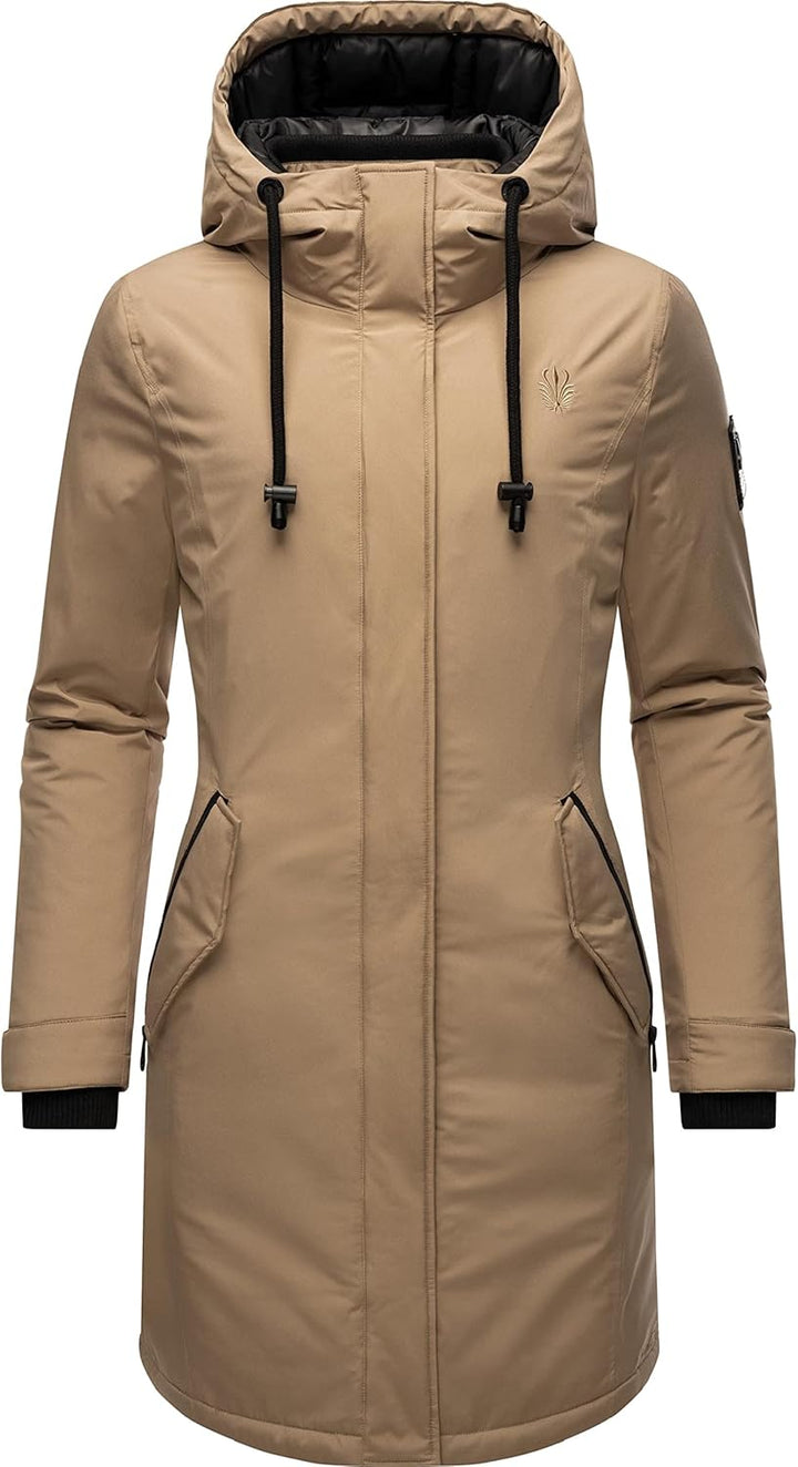 Navahoo Damen Wintermantel Winterparka mit Kapuze Letiziaa XS-3XL XXL Taupe, XXL Taupe