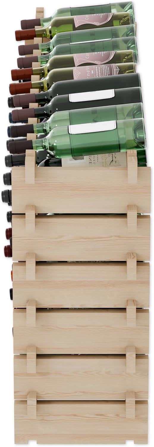 Lenmar RW-STK Weinregal aus Holz, 48-60 Flaschen Kapazität, 6 Ebenen, Farbe Beige, ideal für den Kel