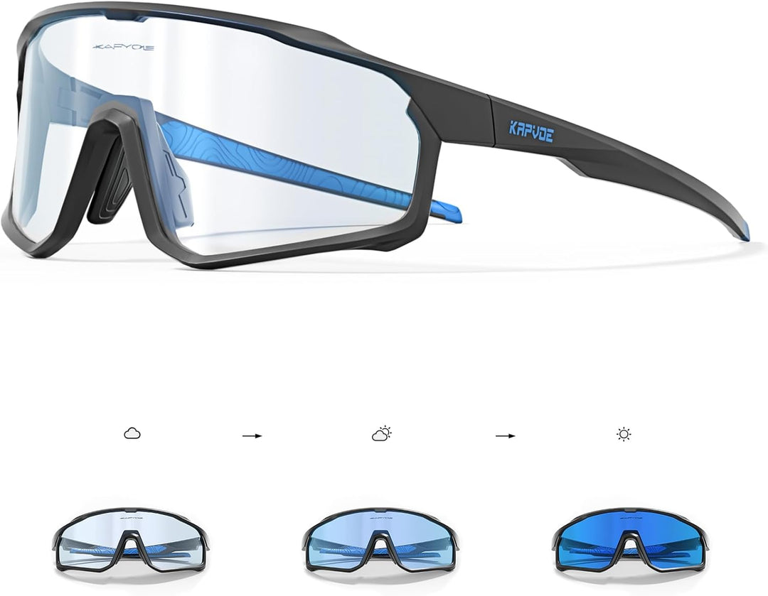 KAPVOE Fahrradbrille Selbsttönend Sportbrille Herren Damen Sonnenbrille Mountain Bike Brille MTB Kla