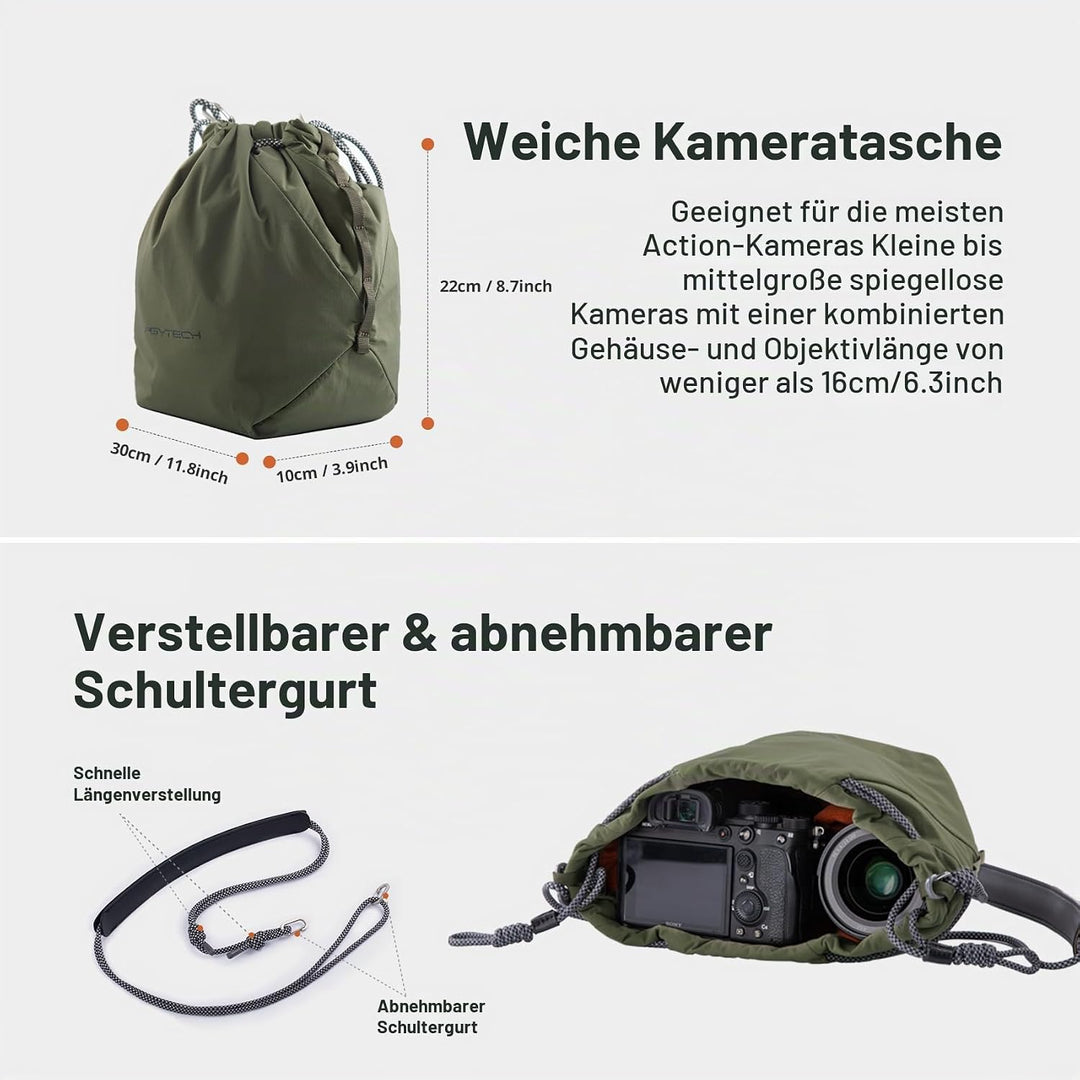 PGYTECH OneGo Kameratasche Beutel mit Kordelzug, Strassenfotografie Stylische Weiche Handetasche Sch