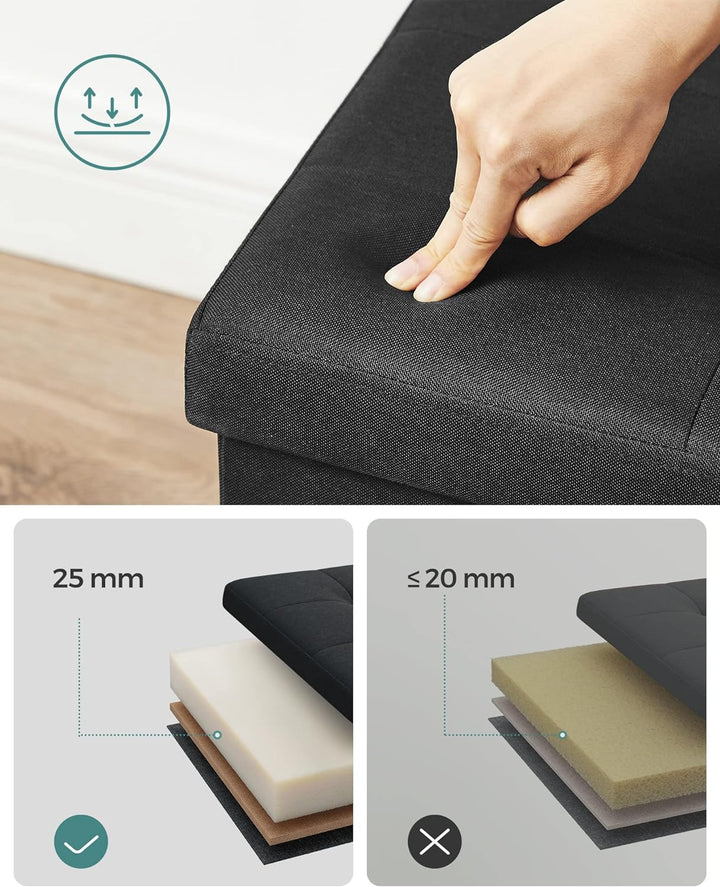 SONGMICS 110 cm Sitzbank mit Stauraum, klappbare Sitztruhe, Aufbewahrungsbox, Fussbank, basisschwarz