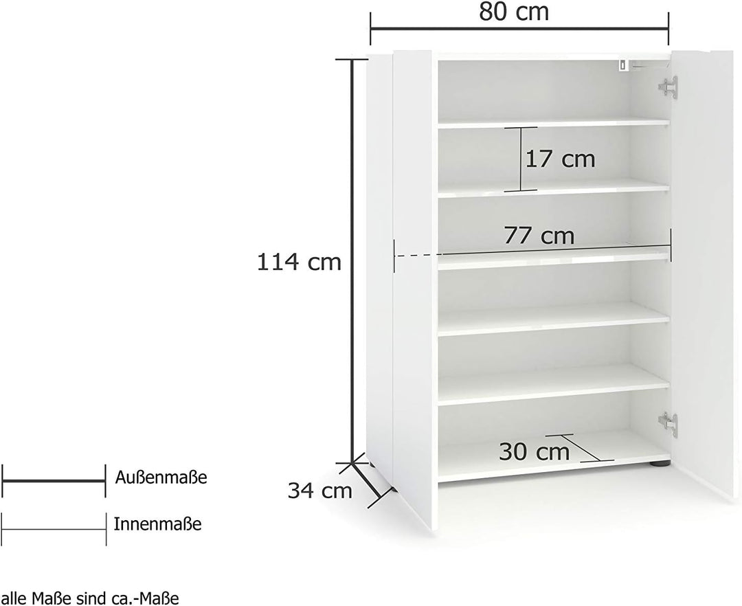 möbelando Schuhschrank Dielenkommode Flurschrank Schuhkommode Schrank Flurmöbel Glossy I 80x115 cm W