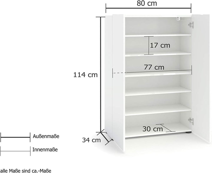 möbelando Schuhschrank Dielenkommode Flurschrank Schuhkommode Schrank Flurmöbel Glossy I 80x115 cm W
