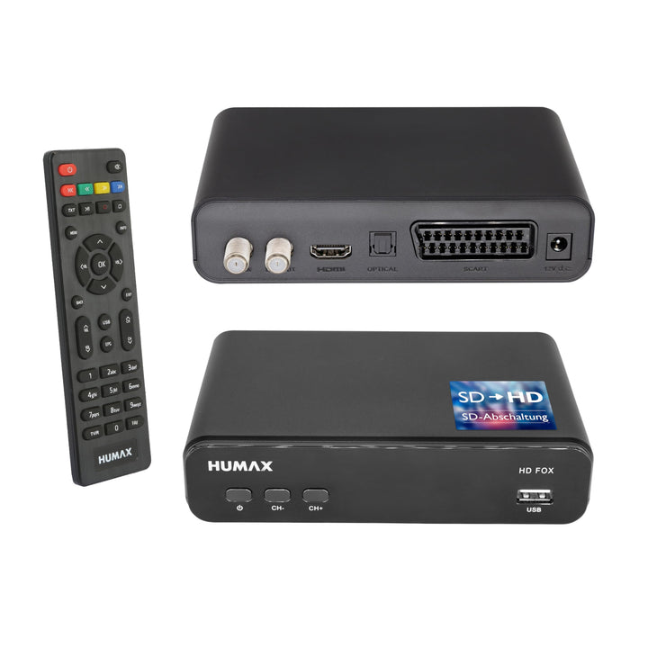 HUMAX HD Fox Digitaler Sat Receiver mit Aufnahmefunktion, HD Sat Receiver für Fernseher mit Single T