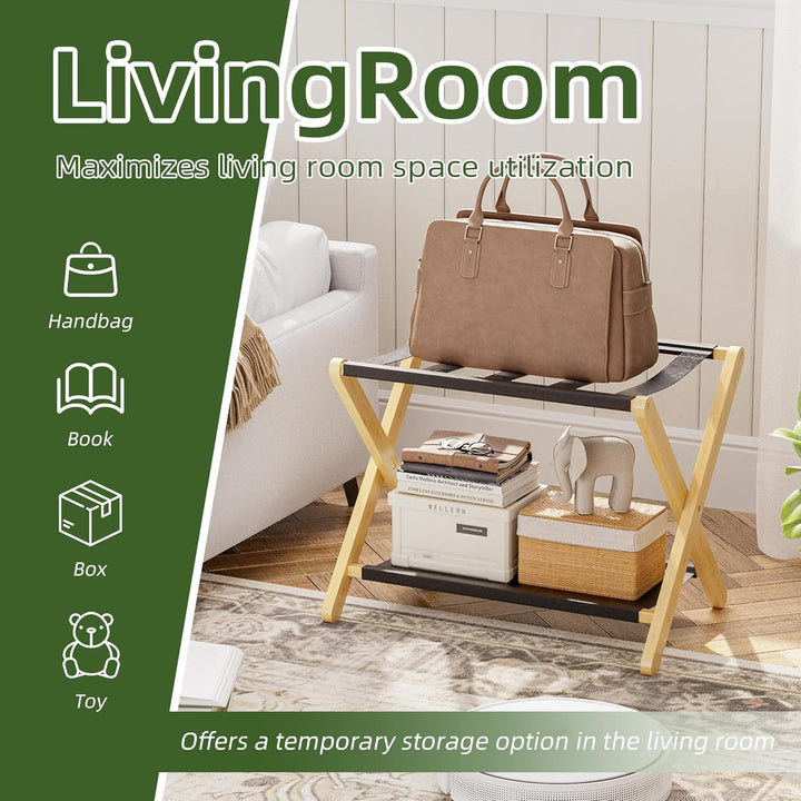 Kofferständer, faltbarer Gepäckträger aus Bambus mit Ablage für Gästezimmer, Schlafzimmer, Hotel, Cl