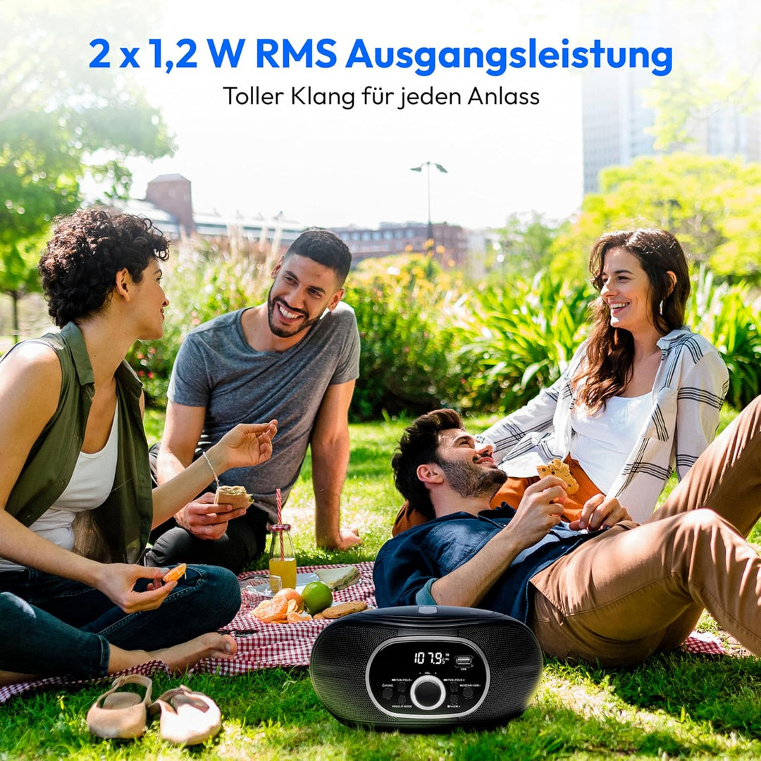 MEDION tragbare Boombox E65711, CD/MP3 Player, UKW FM, AUX, Batteriebetrieb, schwarz
