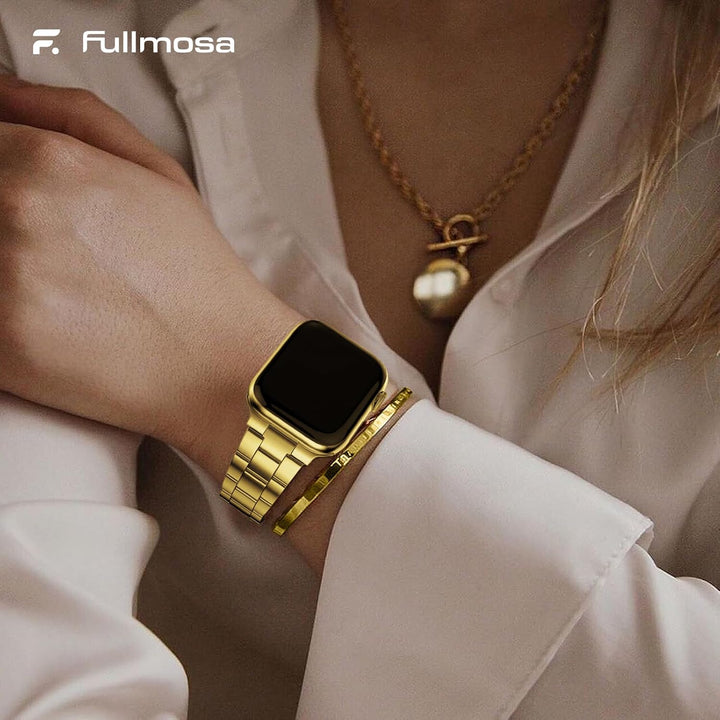 Fullmosa für Apple Watch 9 7 Armband 45mm Series 6 SE/SE2 44mm mit Uhrengehäuse, iwatch Armband Edel