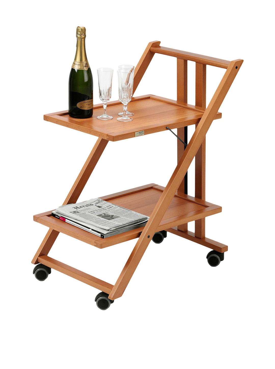 Arredamenti Italia Servierwagen, massives Buchenholz, 64 x 79 x 45 cm,, kirschrot, Kirschrot
