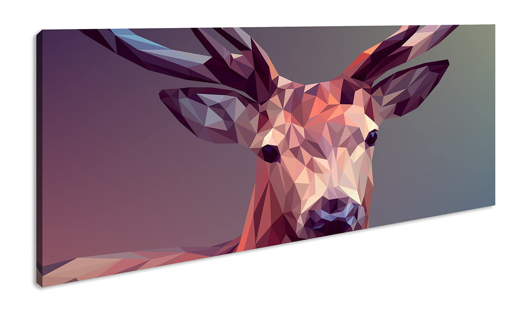 Illustration eines Hirsches Panorama 100x50 cm als Leinwandbild, Motiv fertig gerahmt auf Echtholzra