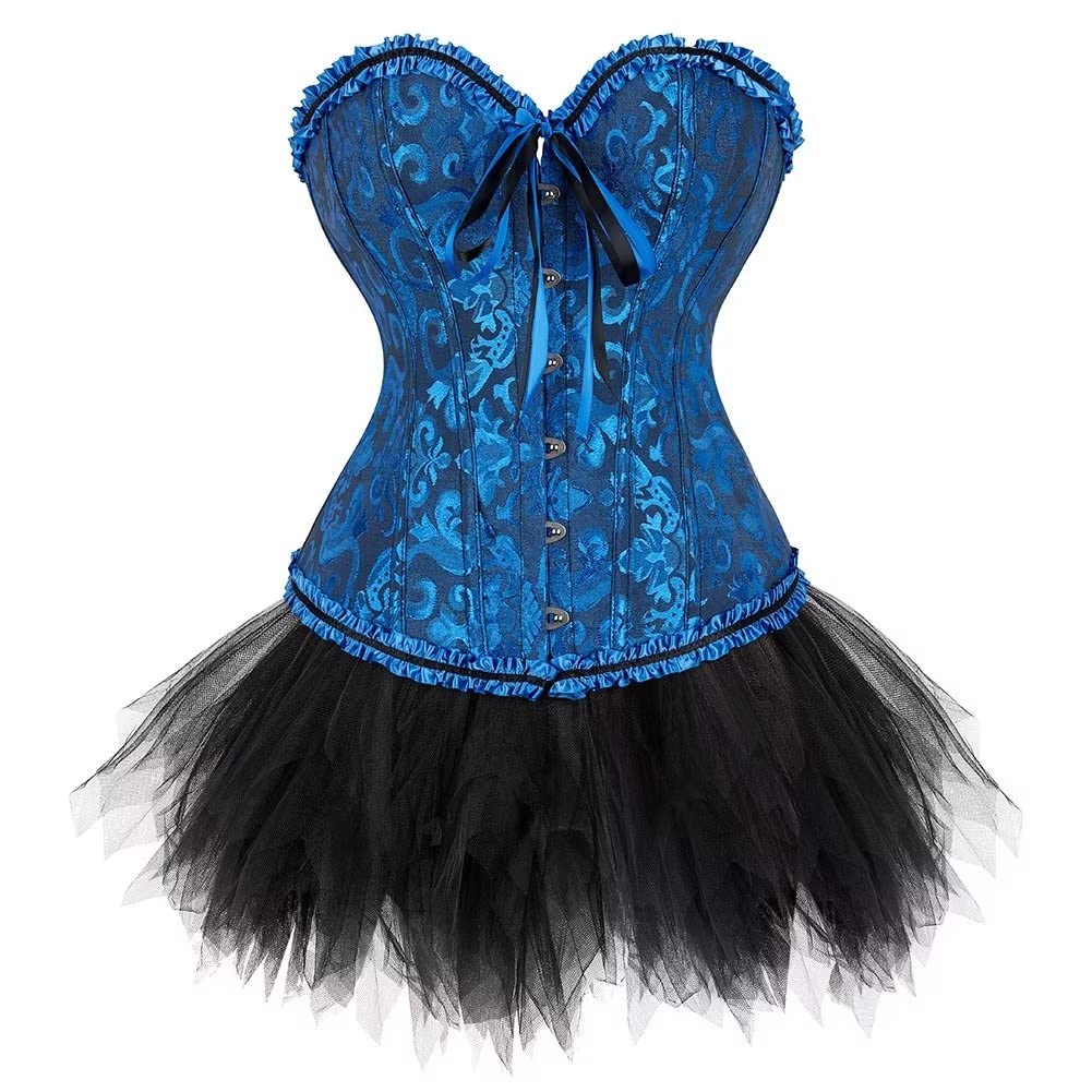 Korsett Schwarz Corsage Kleid Rock elegant Kostüm mit korsettkleid Spitze Lace nrock sexy Karneval F