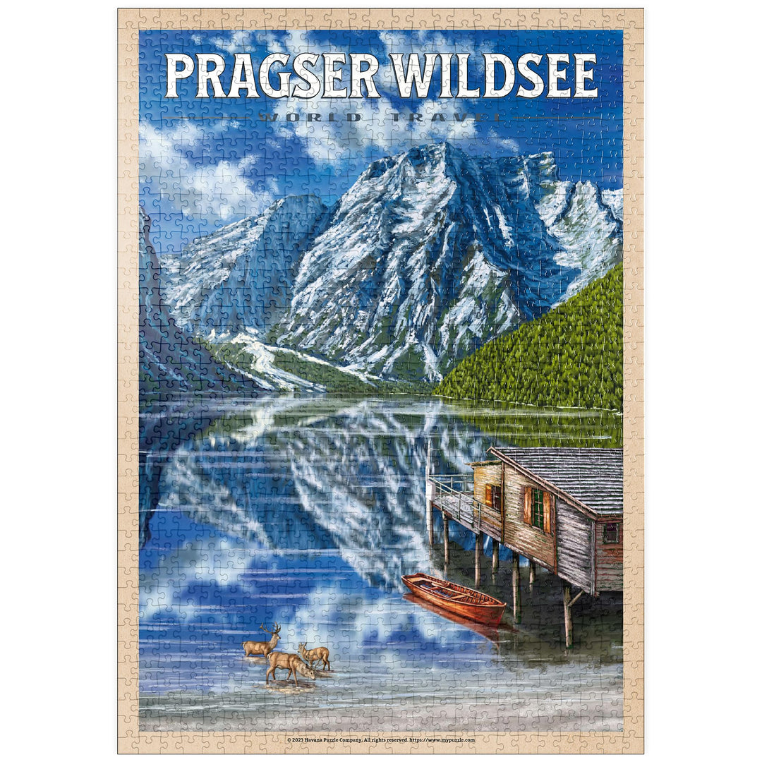 Pragser Wildsee - Gebirgsreflexionen, Vintage Travel Poster - Premium 1000 Teile Puzzle - MyPuzzle S