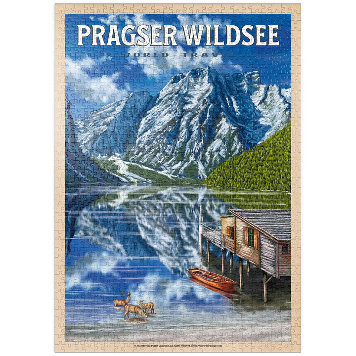 Pragser Wildsee - Gebirgsreflexionen, Vintage Travel Poster - Premium 1000 Teile Puzzle - MyPuzzle S