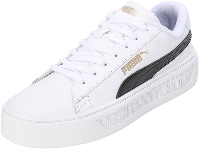 PUMA Damen Smash Platform V3 Sneaker 42 EU Puma White Puma Black Puma Gold, 42 EU Puma White Puma Bl