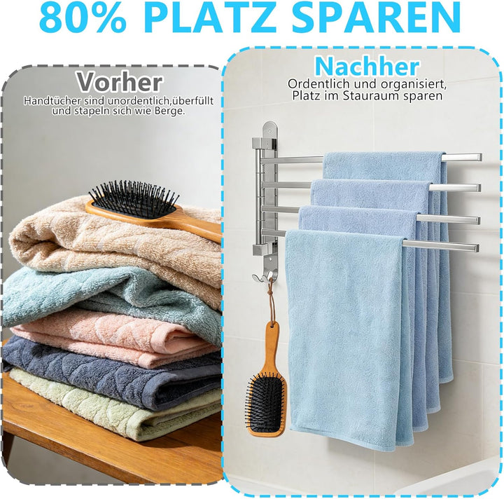 Handtuchhalter mit 4 Drehbaren Armen 180° Rotierend Handtuchstange für Einfachen Zugang Wandmontage