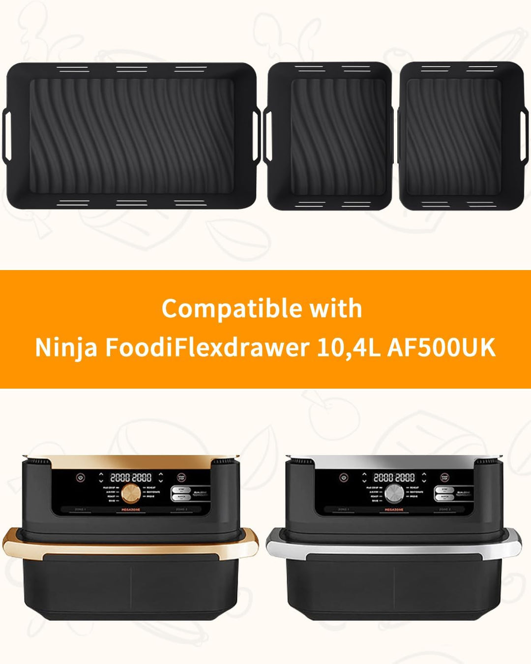 Air Fryer Zubehör, 3PCS Silikonform Air Fryer Zubehör für Ninja 10,4L AF500EU, Wiederverwendbar für