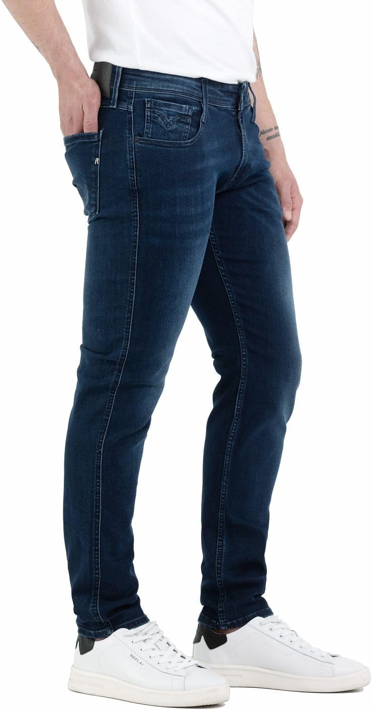 Replay Herren Jeans Anbass Slim-Fit mit Power Stretch 27W / 30L Dark Blue 007-1, 27W / 30L Dark Blue