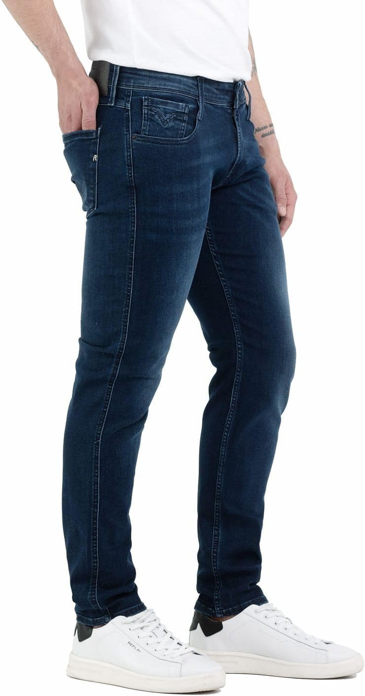 Replay Herren Jeans Anbass Slim-Fit mit Power Stretch 27W / 30L Dark Blue 007-1, 27W / 30L Dark Blue