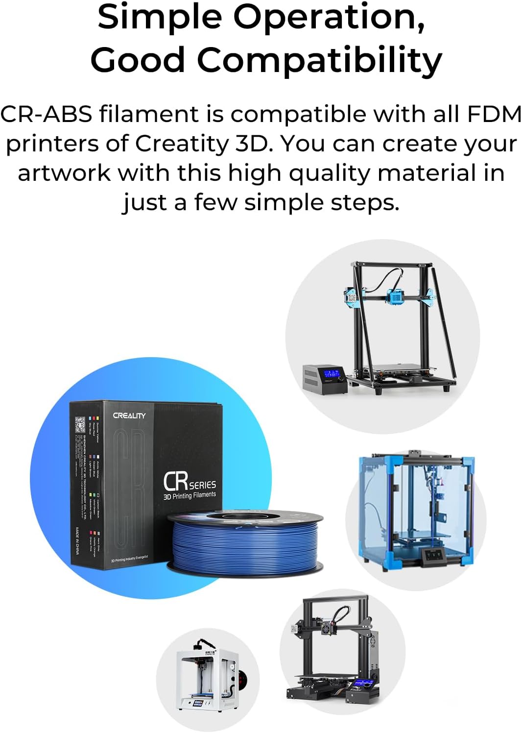 Creality Filament CR ABS 1.75 mm, Filamenten mit Hohe Zähigkeit, Ungiftig, Verschleissfest, Kompatib