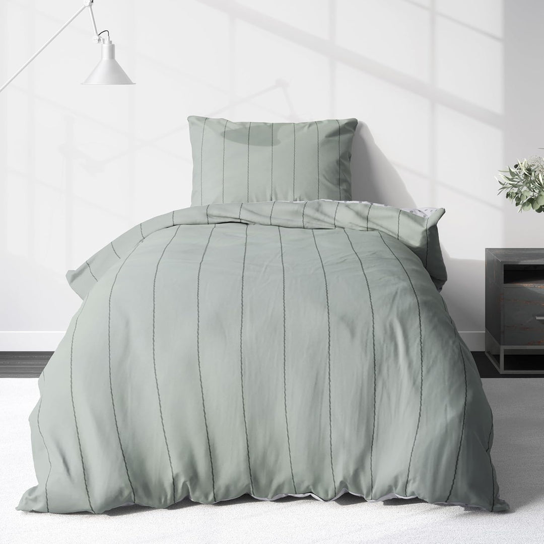 LINKHOFF Bettwäsche gestreift 135x200 cm - Biber Bettwäsche Mintgrün - Grün Grau aus 100% Baumwolle