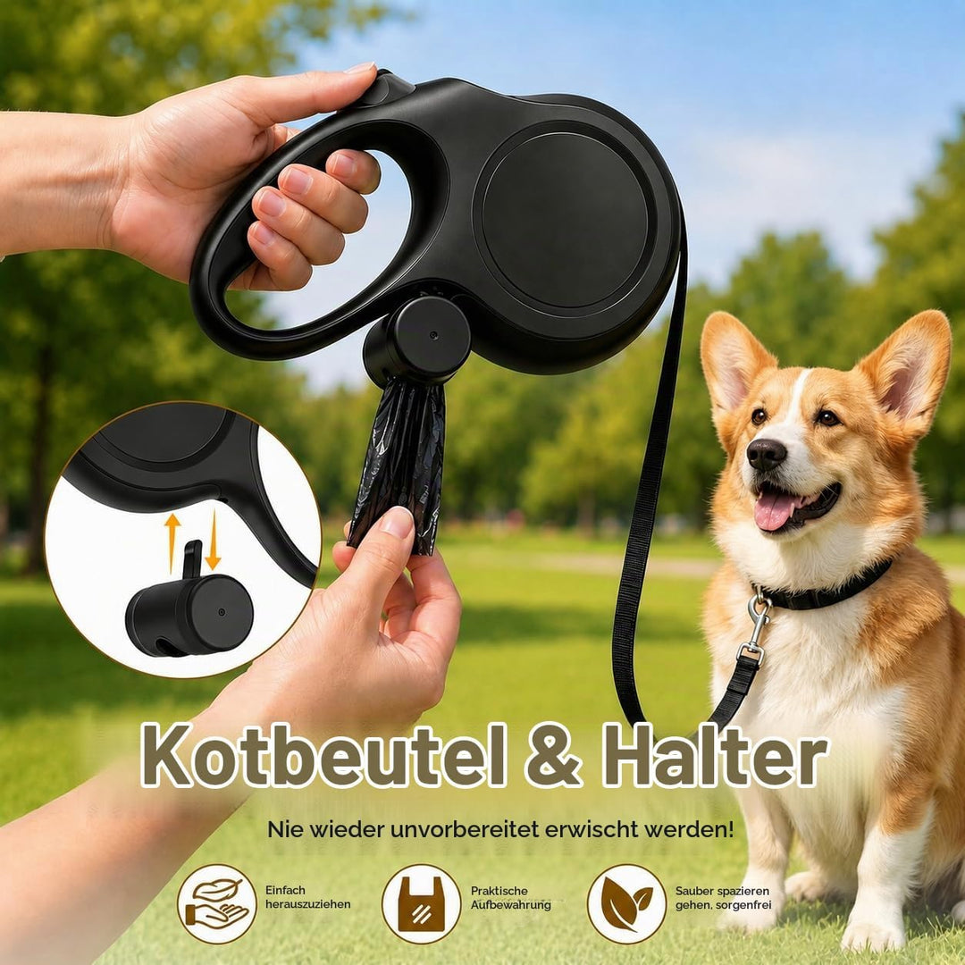 Einziehbare Hundeleine 8m für Mittelgrosse &amp; Grosse Hunde bis 50kg | Bissfeste Stahlseil Leine mit K