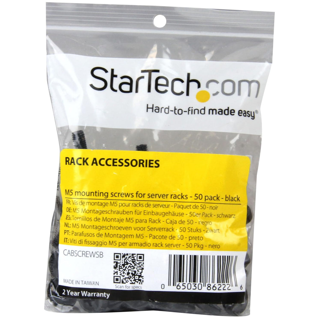 StarTech.com M5 x 12mm - Montageschrauben - 50er Pack - Schwarz - M5 Schrauben für Server Racks 50 x