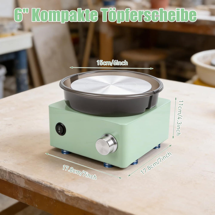 Mini Töpferscheiben Set, Töpferei DIY Maschine mit 15cm Drehscheibe, 2 Wege Rotation, Rutschfeste Ba