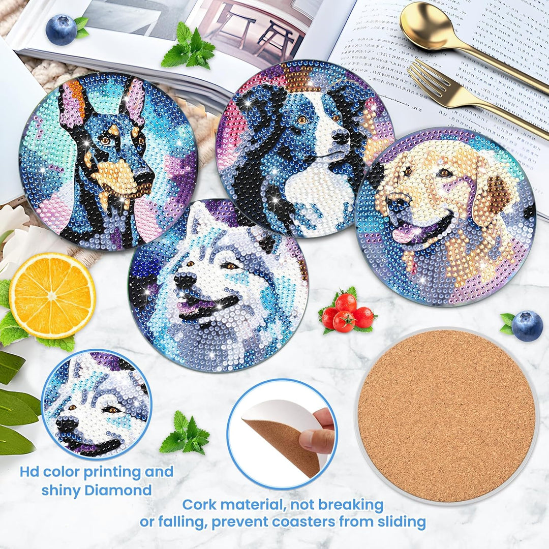 8 STK Diamond Painting Untersetzer Hund mit Halter, Diamond Painting Hund, Diamant Painting Bilder E