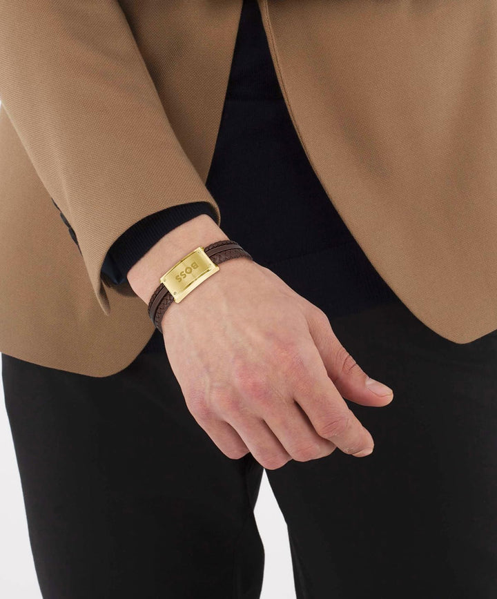 BOSS Jewelry Lederarmband für Herren Kollektion GALEN Brown, Brown