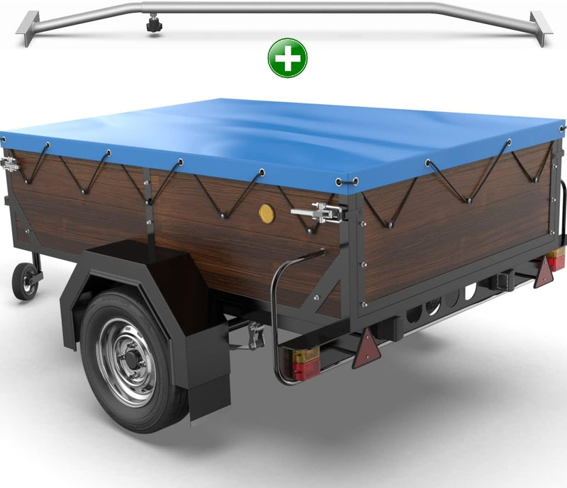 Tarpofix® Anhängerplane Flachplane 160 x 115 x 7,5 cm + 1x Planenbügel (verstellbar 100-145 cm) - ra