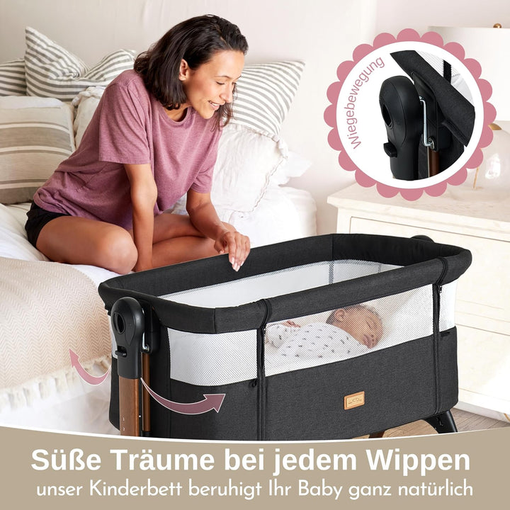 LullaBee Beistellbett & Baby Co-Sleeper – 6 Höhenstufen, Schaukel­funktion, Rollen, gesteppte Matrat