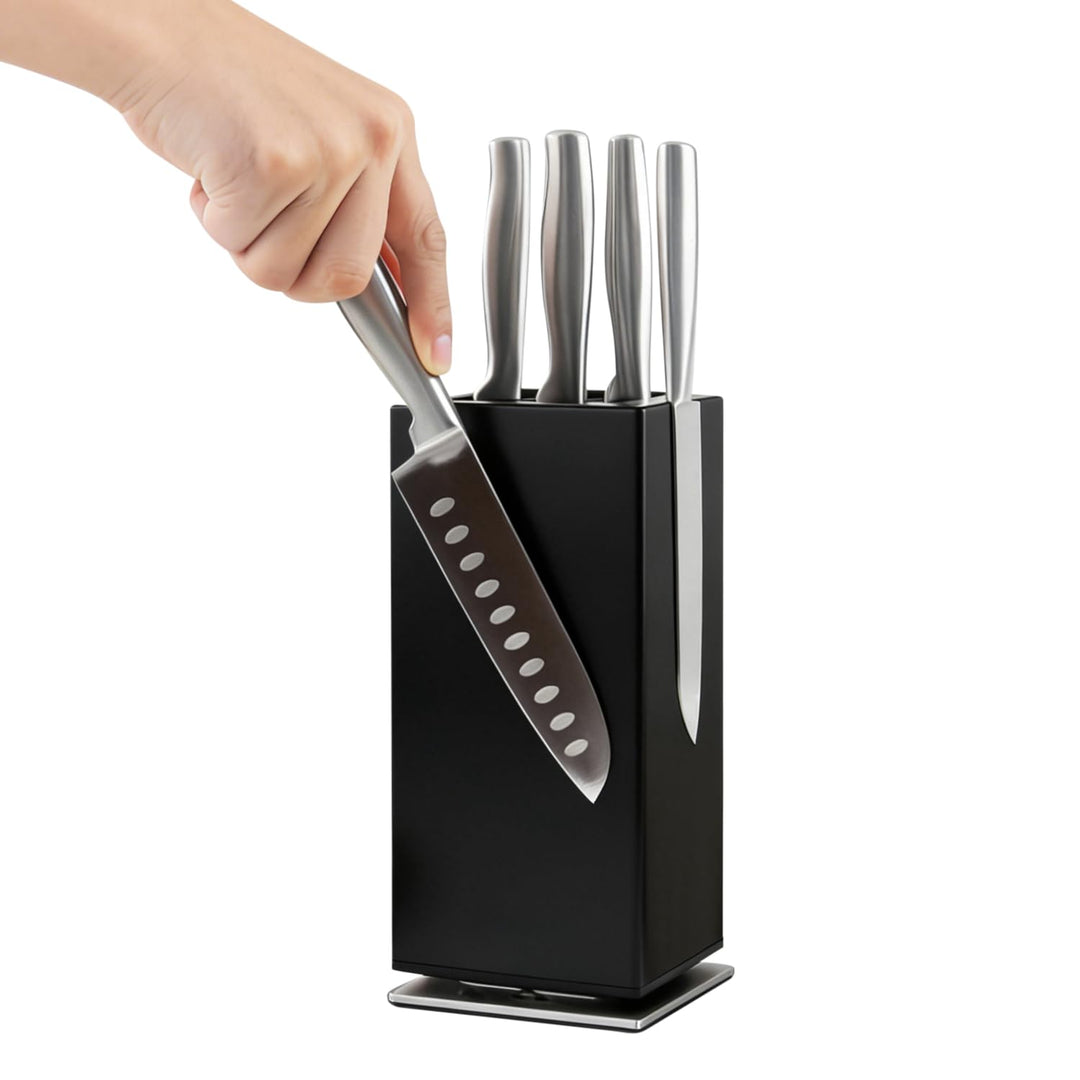Magnetischer Messerblock aus Schwarz, 360° Drehbar, Universeller Messerhalter mit Vierseitigen Ultra