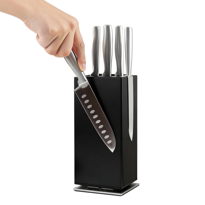 Magnetischer Messerblock aus Schwarz, 360° Drehbar, Universeller Messerhalter mit Vierseitigen Ultra