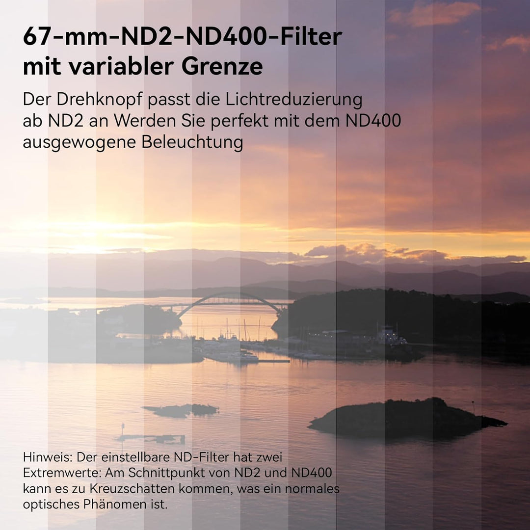 APEXEL Universal-Handyfilter, 67 mm Variabler ND2-ND400-Filter, Geeignet für iPhone 17/16/15... Sams