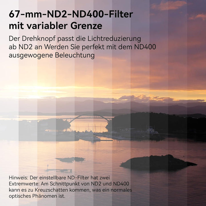 APEXEL Universal-Handyfilter, 67 mm Variabler ND2-ND400-Filter, Geeignet für iPhone 17/16/15... Sams