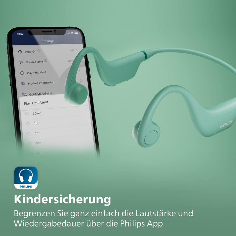 Philips TAK4607GR/00 Kabellose Open-Ear-Kopfhörer für Kinder, IPX5 Wasserschutz und bis zu 5 Stunden