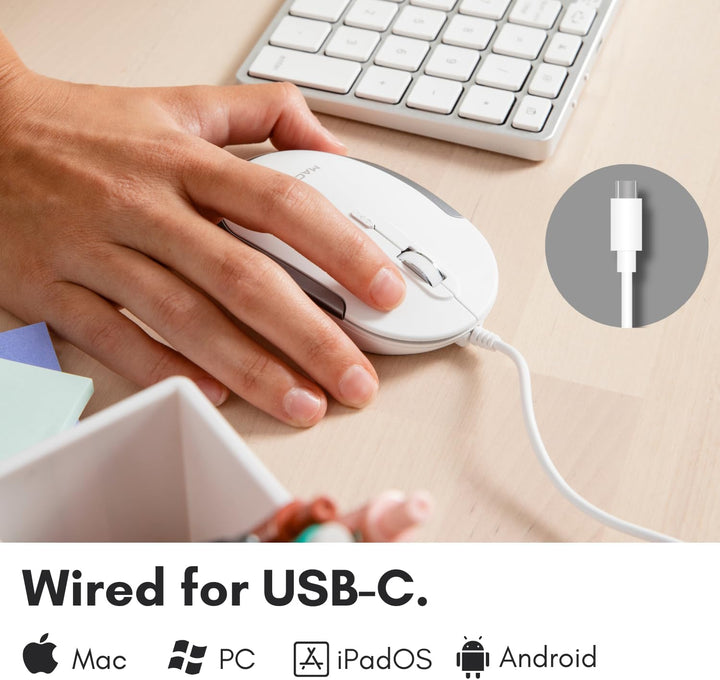 Macally USB-C Maus für Mac & Windows, 3 Tasten und Scrollrad, USB-Typ-C, beidhändiges Design, kompak